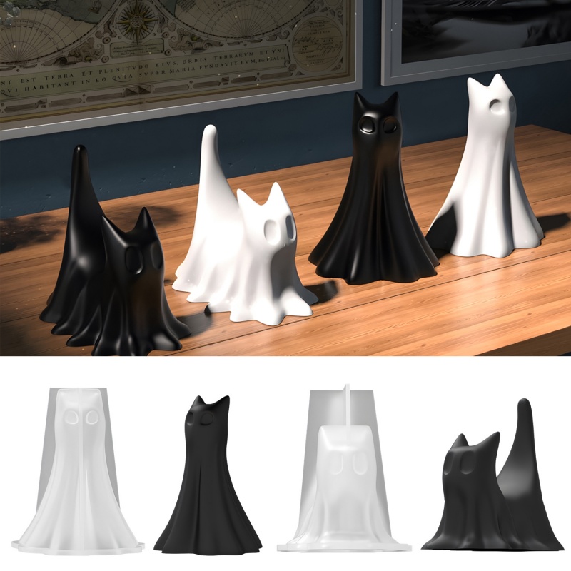 Candle Making Ideas - Gato fantasma halloween desktop ornamento gesso